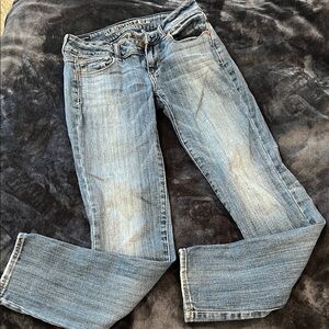 American Eagle Outfitters Light Blue Straight Leg Jeans Skinny Stretch Sz 0